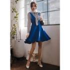 Plunge-neck Flared Pinafore Dress