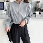 Mock-neck Printed Letter Sweatshirt Jacket