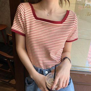 Striped Short-sleeve T-shirt Stripes - Red - One Size