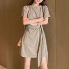 Short-sleeve Sashed Mini Dress / Midi Dress