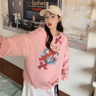 Bear Print Bow Sweatshirt