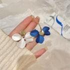 Flower Alloy Asymmetrical Dangle Earring 1 Pair - Blue & White - One Size