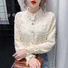 Polo-neck Lace Single-breasted Blouse