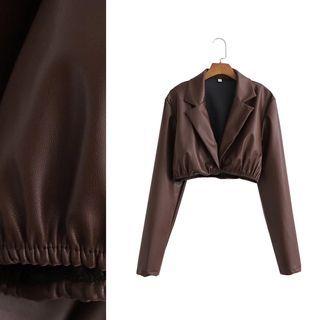 Long Sleeve Faux Leather Crop Blazer