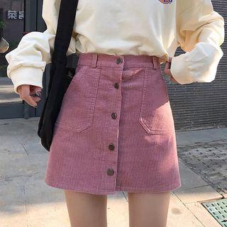 Single-breasted Corduroy Mini Skirt
