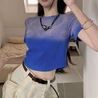 Short-sleeve Lettering Gradient Crop T-shirt