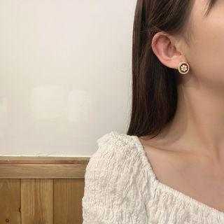 Beaded Oval Sterling Silver Ear Stud / Clip-on Earring