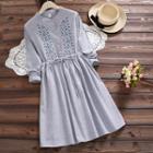 Long-sleeve Drawstring Embroidered Dress
