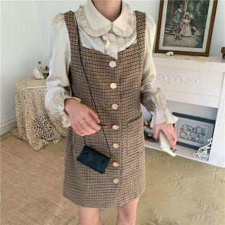 Mock Two-piece Long-sleeve Shirt Panel Mini Dress As Shown In Figure - One Size