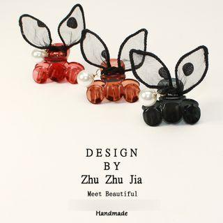 Mesh Bow Faux Pearl Hair Clamp