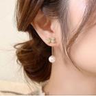 Bow Faux Pearl Dangle Earring 1 Pair - Eh1093 - Stud Earrings - Gold - One Size