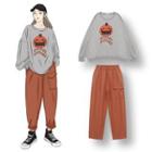Pumpkin Print Sweatshirt / Wide-leg Cargo Pants