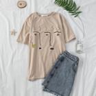Short Sleeve Print T-shirt Khaki - One Size