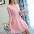 Scallop Trim Lace A-line Dress