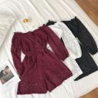 Plain Lace Off-shoulder Long-sleeve Jumper Pants