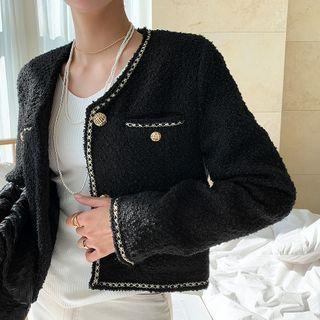 Contrast-trim Woolen Jacket Black - One Size