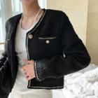 Contrast-trim Woolen Jacket Black - One Size