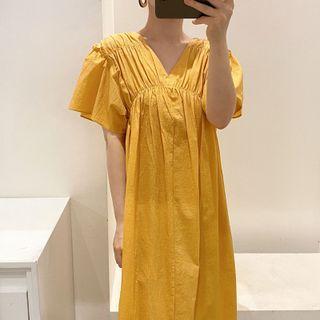 V Neck Ruched Short Sleeve Oversized Dress