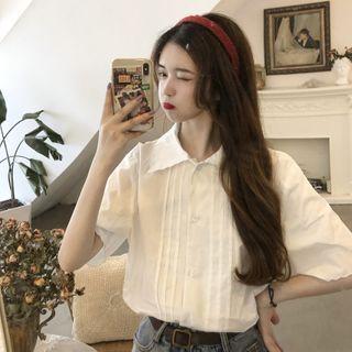 Wave Collar Short-sleeved Shirt White - One Size