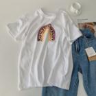 Short-sleeve Rainbow Print T-shirt White - One Size