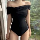 Off-shoulder Plain Swimsuit