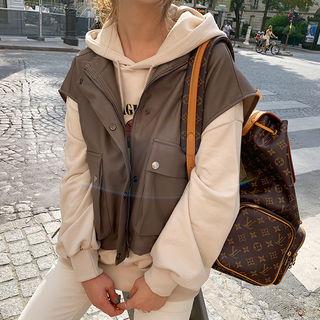 Flap-pocket Pleather Vest