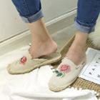 Canvas Embroidery Straw Flat Mules