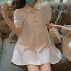 Collared Puff-sleeve Pintuck Mini A-line Dress