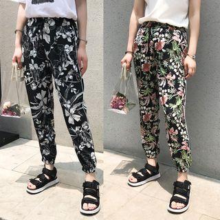 Pattern Drawstring Chiffon Pants