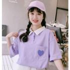 Embroidered Heart Elbow-sleeve Polo Shirt