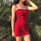 Rib-knit Spaghetti-strap Mini Dress