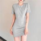 Short-sleeve Cut-out Plain Mini Dress