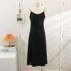Sleeveless Ruched Midi Dress Black - One Size
