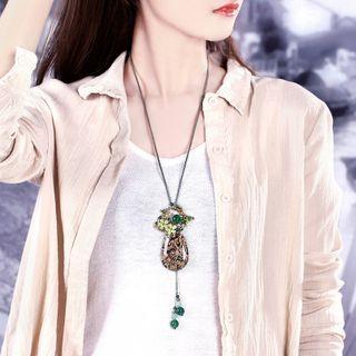 Gemstone Pendant Necklace Gold & Green & Red - 80cm