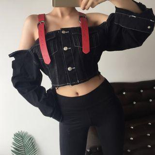 Cold-shoulder Denim Crop Shirt