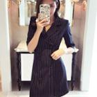 Striped Elbow-sleeve Mini Collared Dress