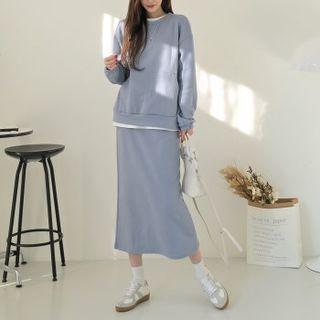 Set: Kangaroo-pocket Sweatshirt + Long Skirt