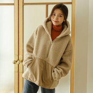 Pocket-panel Sherpa-fleece Anorak Hoodie