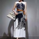 Sleeveless Printed Paneled Midi Dress