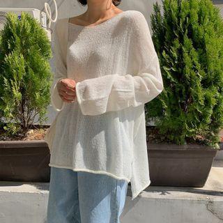 Dip-back Sheer Oversized Knit Top