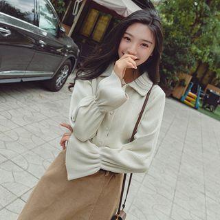 Set: Bell-sleeve Corduroy Shirt + A-line Skirt