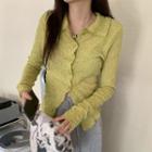Long-sleeve Button-up Irregular Top