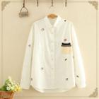Printed Plain Long-sleeve Shirt White - One Size