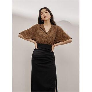 Bell-sleeve Leopard Shirt Brown - One Size