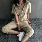 Pocket-front Short-sleeve Cargo Jumpsuit