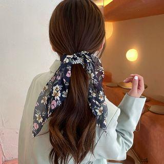 Faux Pearl Floral Print Hair Tie / Set