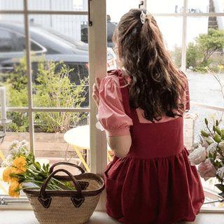 Tie-strap Button-up Long Pinafore Dress Red - One Size
