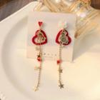 Heart Asymmetrical Alloy Fringed Earring 1 Pair - S925 Silver Pin Stud Earrings - Gold & Red - One Size