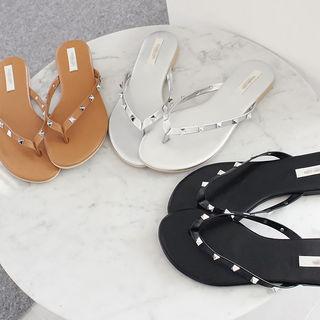 Studded Faux-leather Flip-flops