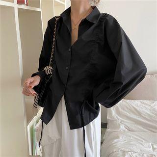 Oversized Drawstring Long-sleeve Shirt